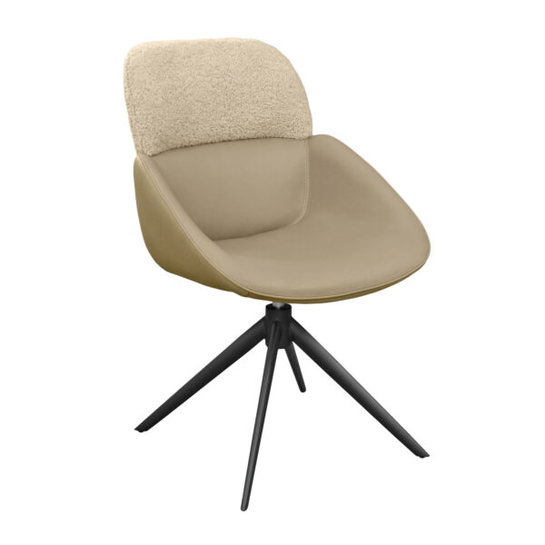 JERSEN Beige Chair Discover the JERSEN Beige chair, a modern piece of furniture for the kitchen that combines comfort with a sophisticated design. Featuring high-quality upholstery made of eco-leather and boucle fabric, as well as a metal frame that rotates 360°. Perfect for any décor style!