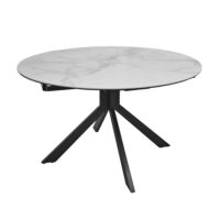 Extendable Table PINA White Ø130 Discover the PINA White Ø130 extending table, perfect for the kitchen. With an elegant ceramic top that mimics white marble, the table easily extends by 40 cm. Ideal for family meals or gatherings with friends, it offers versatility and style. Choose refinement!