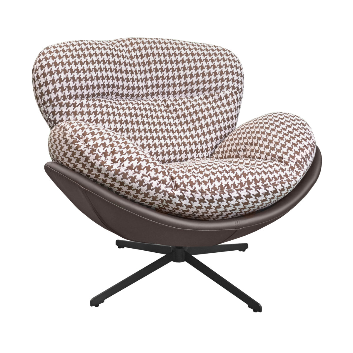 Euphoria Armchair Brown/White Discover the EUFORIA Brown/White armchair, a perfect combination of elegance and comfort. With upholstery in fabric and eco-leather, an ergonomic design, and a swivel mechanism, this armchair is ideal for every room. Transform your space with style and relaxation.