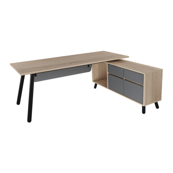 FUSION Desk with Built-in Box RIGHT Discover the FUSION desk with built-in box on the right, an elegant and functional piece of furniture, perfect for the office! Made from durable melamine chipboard, with a sturdy metal frame and an integrated drawer for storage. Perfect dimensions for any room!