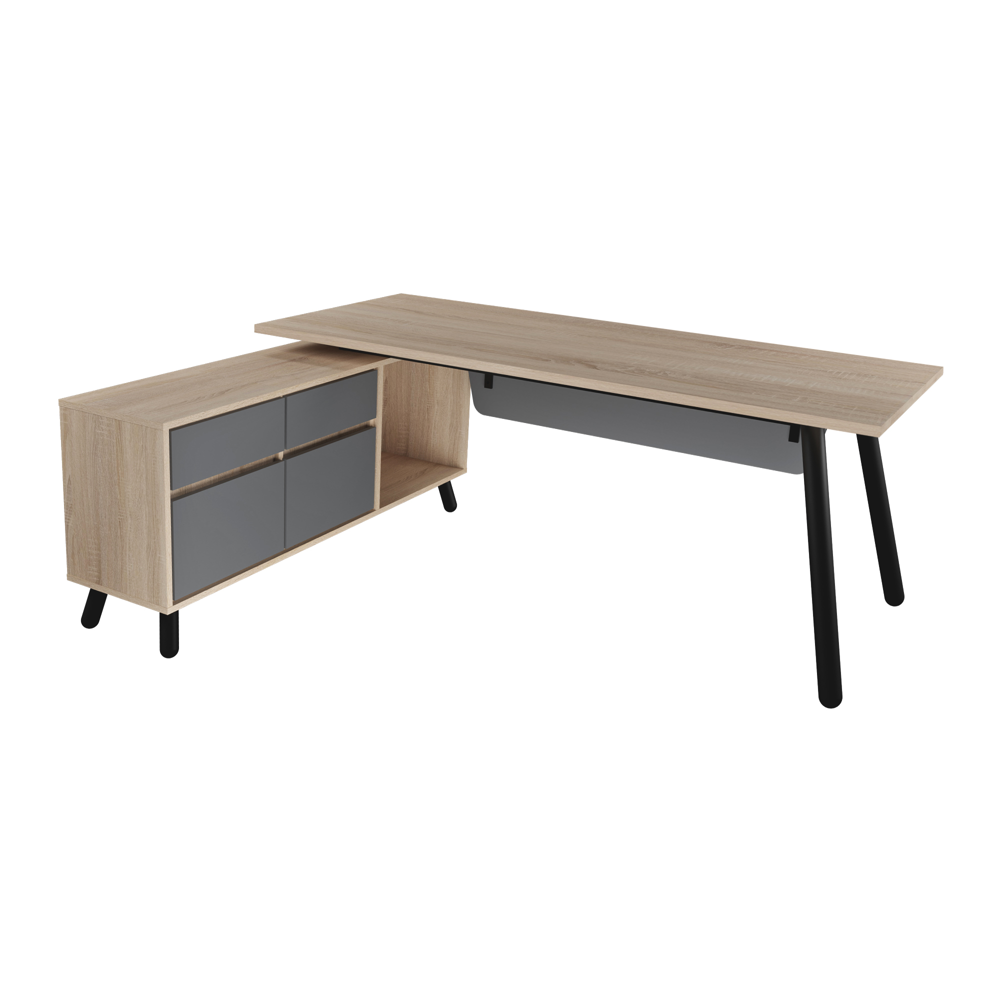 FUSION Desk with Built-in Box on the LEFT Discover the FUSION Desk + Built-in Left Box, a perfect combination of elegance and functionality. With an ergonomic design and a sturdy metal frame, this desk offers optimized workspace and plenty of storage options. Ideal for the office or home!