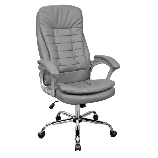Office Armchair BX-0025 Grey Discover the BX-0025 office chair in gray, perfect for comfort and elegance during work hours. With a chrome steel base and eco-leather upholstery, this chair features a modern and functional design that adapts to any office. Ideal for home or office!