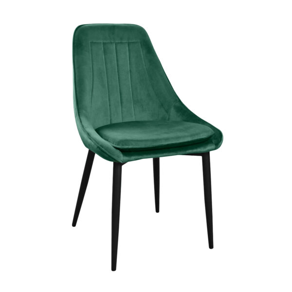 FLORIDA Chair Dark Green (Hlr57) Velvet Discover the FLORIDA Dark Green kitchen chair, made from luxurious velvet. With an elegant and comfortable design, this chair crafted from plywood and metal offers long-term stability. Add a sophisticated touch to your kitchen! Ideal for relaxing meals.