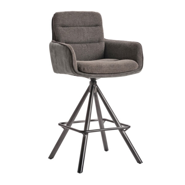 Fotoliu Bar MAISON Grey Descoperă fotoliul de bar MAISON Brown, un scaun înalt perfect pentru bucătărie și baruri. Cu un design elegant, construcție robustă și tapiserie de calitate, oferă confort și stil. Mecanismul rotativ la 360 de grade asigură libertate de mișcare. Ideal pentru orice spațiu!