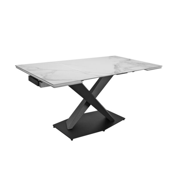 HELIO White Extendable Table Discover the HELIOS White extending table, perfect for your kitchen! With an innovative design and a durable ceramic top, it's ideal for family gatherings. It easily extends to accommodate 8-10 people and is easy to maintain. Choose quality and style for your dining experiences!