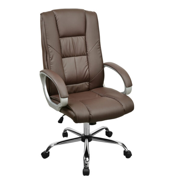 Office Armchair BX-1130 Brown Discover the BX-1130 Brown office armchair, a perfect combination of comfort and style. Made from elegant eco-leather and chrome metal, this ergonomic chair adapts to your needs, providing support for up to 120 kg. Ideal for the office or home!