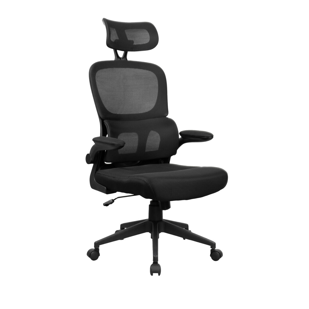 Office Armchair F-7860 Black Discover the F-7860 Black office chair, perfect for your comfort! Ergonomic and modern, with acrylic mesh upholstery and Flip-Up armrests, it ensures optimal ventilation. Features great stability and an adjustable Tilt mechanism. Ideal for offices or home. Choose comfort!