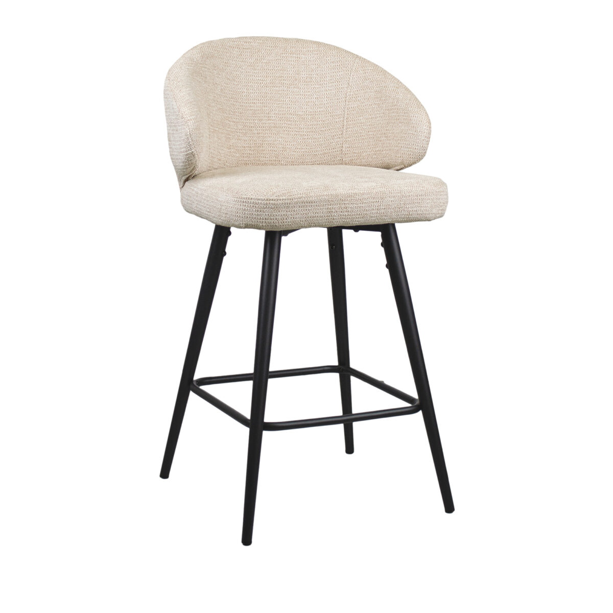 Aria Beige Bar Chair Discover the Aria Beige Bar Stool, a modern and elegant piece for your bar or kitchen. With black metal legs and comfortable upholstery, this stool offers a versatile design, perfect for relaxing sessions. Choose comfort and style!