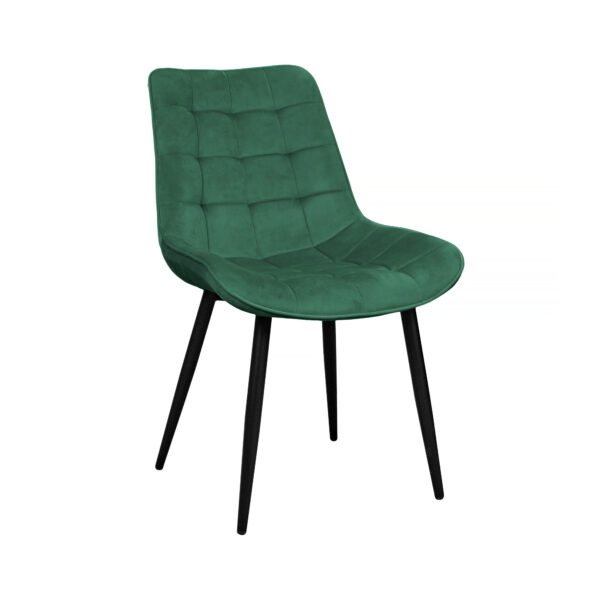 Hans Green Velvet Chair HLR57 + Black Legs Discover the Hans chair in green velvet, ideal for the office! Built from plywood and polyurethane foam, with black metal legs, it offers comfort and stability. Perfect for any space, with dimensions suited for your comfort.