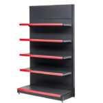 Wall shelf for store, 5 levels. Discover the 5-tier wall shelf for stores, perfect for the efficient organization of products. With 0.7 mm shelves and a perforated back, this sturdy metal shelf combines modern design with functionality. Ideal for any commercial space!