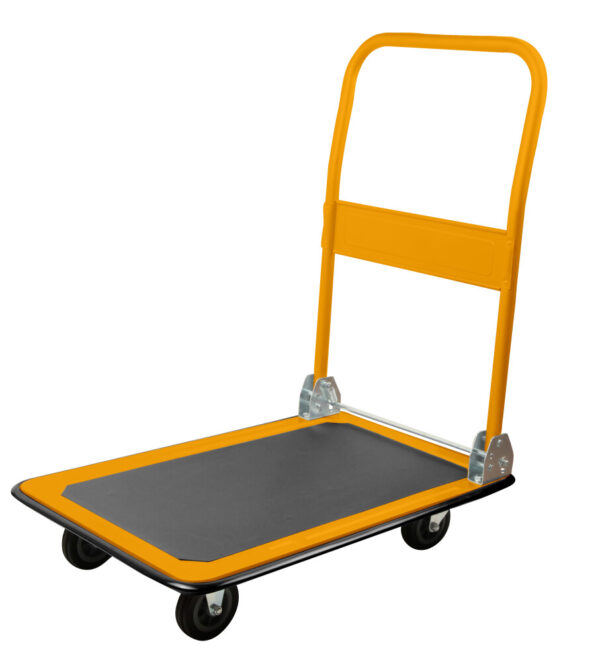 Folding cart with platform, 90x60x89 cm, Black The foldable cart with a platform measuring 90x60x89 cm is perfect for the efficient transport of goods in warehouses or workshops. The foldable design allows for easy storage, while its sturdy structure ensures easy maneuvering of loads. An essential tool in any workspace!