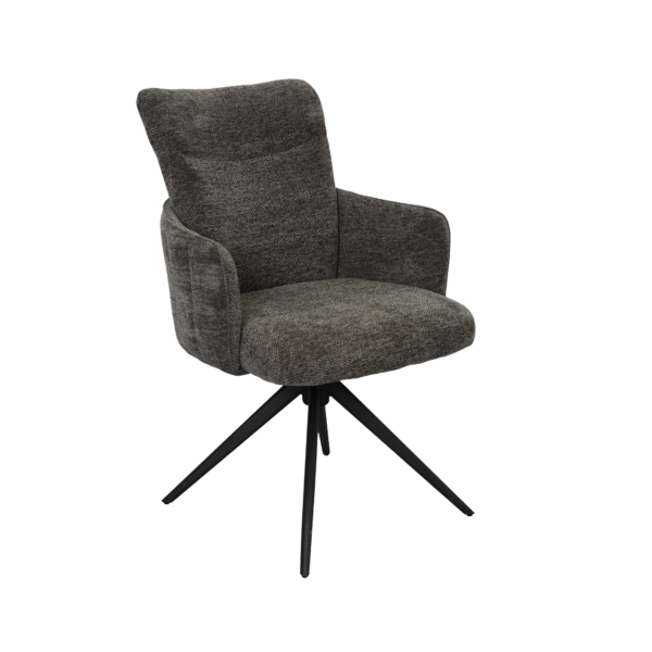 Erni Dark Grey Chair Discover the Erni chair – an elegant and comfortable choice for the office or living room. With a metal frame and durable fabric upholstery, it offers optimal support and comfort. The 360-degree swivel mechanism and automatic return function ensure enhanced comfort and practicality. Ideal for any type of activity!